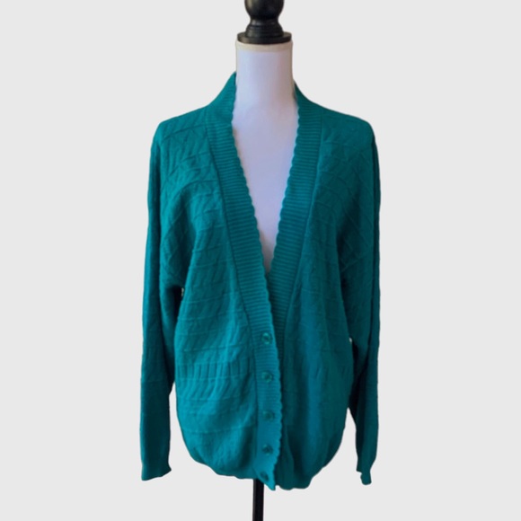 VINTAGE 80’S COLTER BAY INTERNATIONAL GREEN CARDIGAN SWEATER - Picture 5 of 15